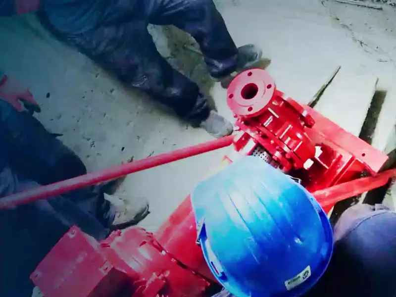 Bomba contra incendio bajando al cuarto de bombas